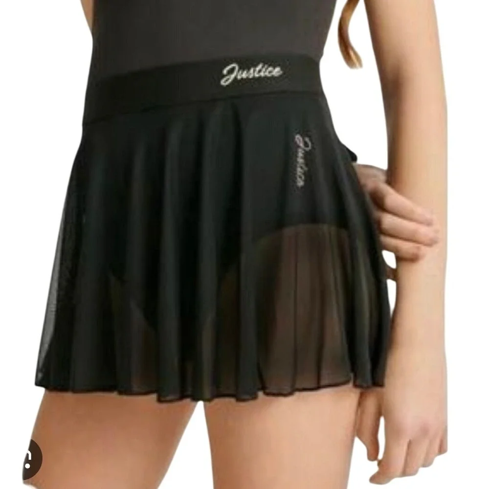 Justice Girls Black Mesh Skirt Elastic Waistband Pull On Layered